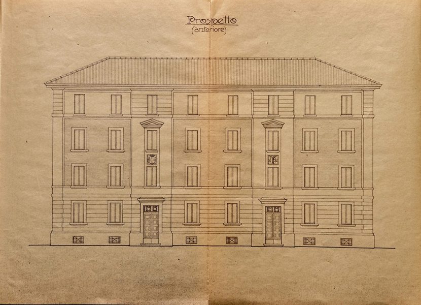 La facciata disegnata dall’ingegner Bianchi. Fonte: Archivio di Stato di Forlì Cesena