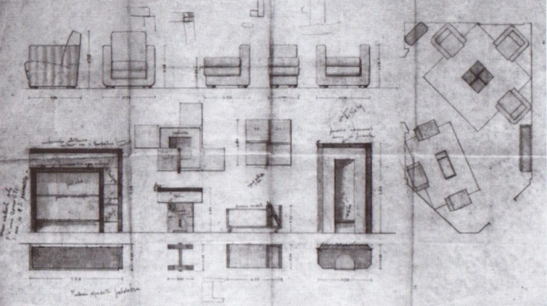 Progetto per gli arredi del salotto,1935. Proprietà privata