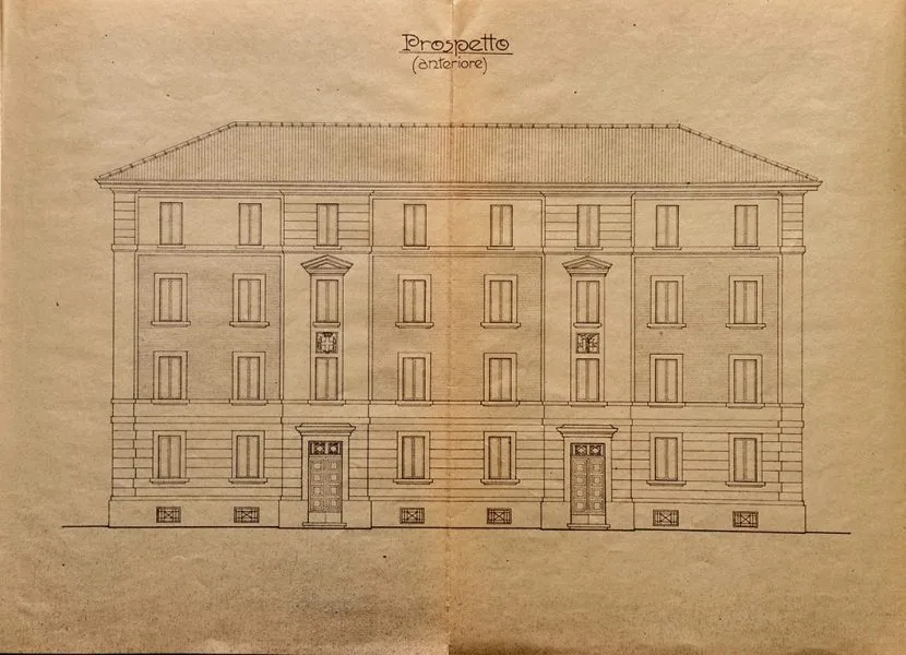 La facciata disegnata dall’ingegner Bianchi. Fonte: Archivio di Stato di Forlì Cesena
